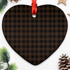 Brown And Black Small Plaids Ornament (heart) by ConteMonfrey