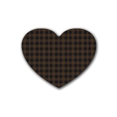 Brown And Black Small Plaids Rubber Coaster (heart) by ConteMonfrey