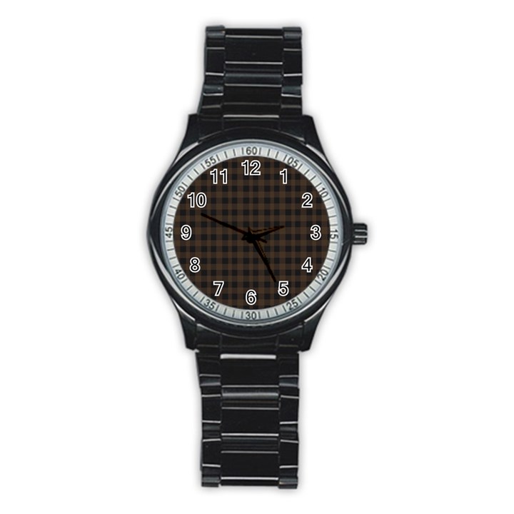 Brown and black small plaids Stainless Steel Round Watch