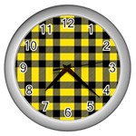 Yellow Plaids Straight Wall Clock (Silver) Front