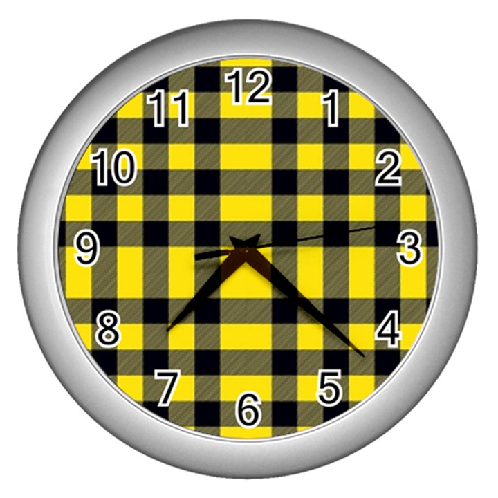 Yellow Plaids Straight Wall Clock (Silver)