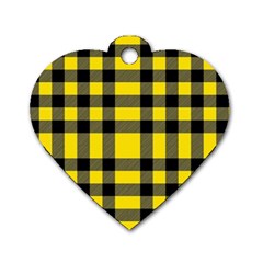 Yellow Plaids Straight Dog Tag Heart (one Side) by ConteMonfrey