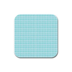 Turquoise Small Plaids Lines Rubber Square Coaster (4 Pack) by ConteMonfrey