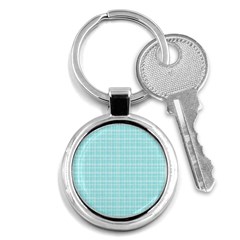 Turquoise Small Plaids Lines Key Chain (round) by ConteMonfrey