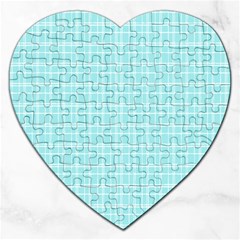 Turquoise Small Plaids Lines Jigsaw Puzzle (heart) by ConteMonfrey