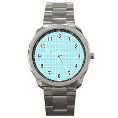 Turquoise Small Plaids Lines Sport Metal Watch by ConteMonfrey