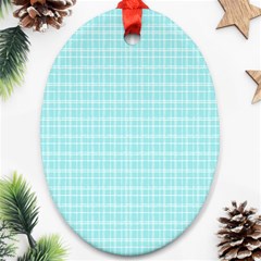 Turquoise Small Plaids Lines Oval Ornament (two Sides) by ConteMonfrey