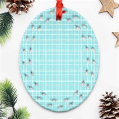 Turquoise Small Plaids Lines Ornament (oval Filigree) by ConteMonfrey