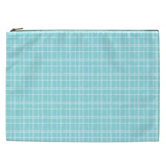 Turquoise Small Plaids Lines Cosmetic Bag (xxl) by ConteMonfrey