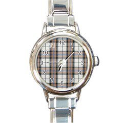 Cute Blue Grey White Plaids Round Italian Charm Watch by ConteMonfrey