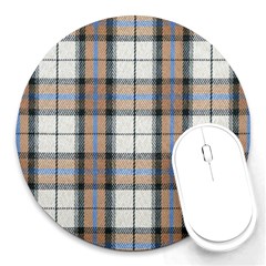 Cute Blue Grey White Plaids Round Mousepads by ConteMonfrey