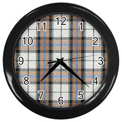 Cute Blue Grey White Plaids Wall Clock (black) by ConteMonfrey