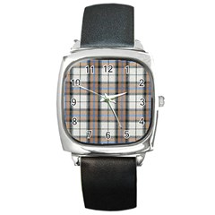 Cute Blue Grey White Plaids Square Metal Watch by ConteMonfrey