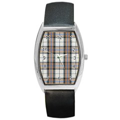 Cute Blue Grey White Plaids Barrel Style Metal Watch by ConteMonfrey