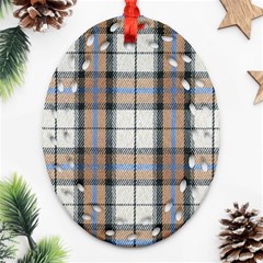 Cute Blue Grey White Plaids Ornament (oval Filigree) by ConteMonfrey