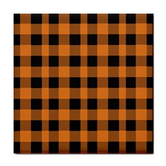 Orange Black Halloween Inspired Plaids Tile Coaster by ConteMonfrey