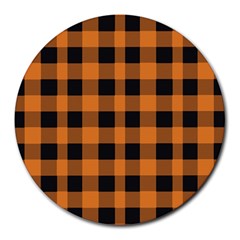 Orange Black Halloween Inspired Plaids Round Mousepads by ConteMonfrey