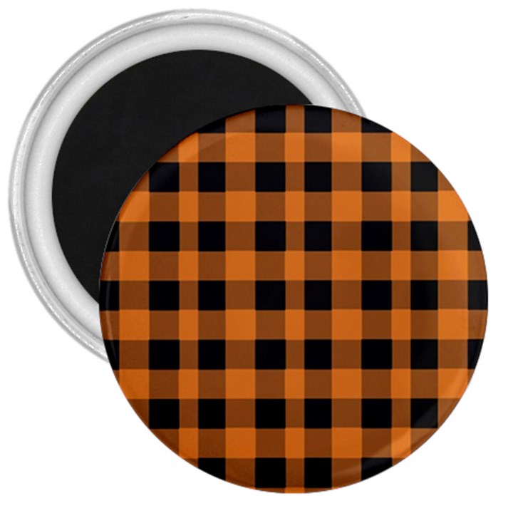 Orange black Halloween inspired plaids 3  Magnets