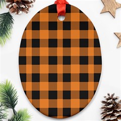 Orange Black Halloween Inspired Plaids Ornament (oval) by ConteMonfrey