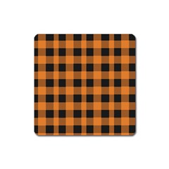 Orange Black Halloween Inspired Plaids Square Magnet by ConteMonfrey