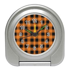 Orange Black Halloween Inspired Plaids Travel Alarm Clock by ConteMonfrey