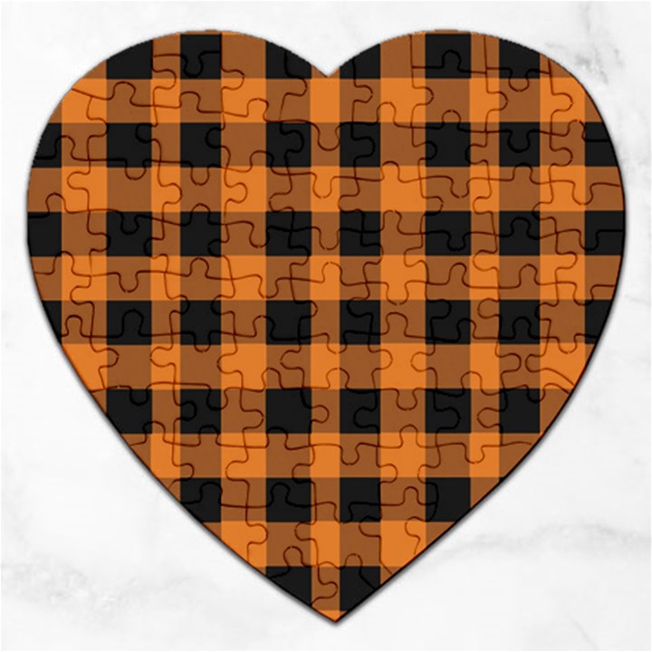 Orange black Halloween inspired plaids Jigsaw Puzzle (Heart)