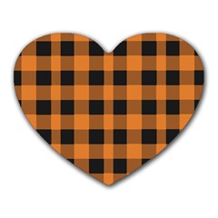 Orange Black Halloween Inspired Plaids Heart Mousepads by ConteMonfrey