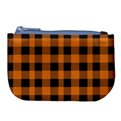 Orange Black Halloween Inspired Plaids Large Coin Purse by ConteMonfrey