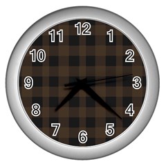 Brown And Black Plaids Wall Clock (silver) by ConteMonfrey