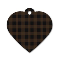 Brown And Black Plaids Dog Tag Heart (one Side) by ConteMonfrey