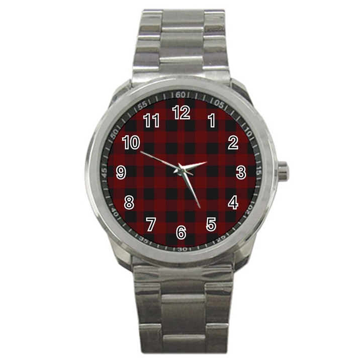 Dark red classic plaids Sport Metal Watch