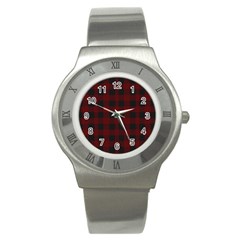 Dark Red Classic Plaids Stainless Steel Watch by ConteMonfrey