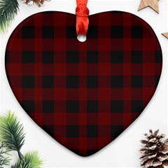 Dark Red Classic Plaids Heart Ornament (two Sides) by ConteMonfrey