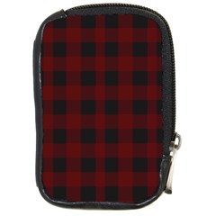 Dark Red Classic Plaids Compact Camera Leather Case by ConteMonfrey