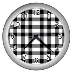 Black White Plaids  Wall Clock (silver) by ConteMonfrey