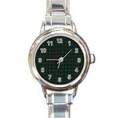 Black And Dark Green Small Plaids Round Italian Charm Watch by ConteMonfrey