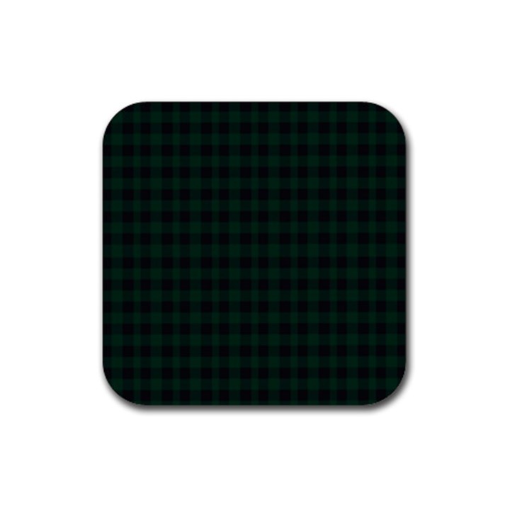 Black and dark green small plaids Rubber Coaster (Square)