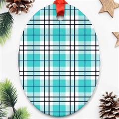 Black, White And Blue Turquoise Plaids Ornament (oval) by ConteMonfrey