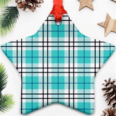 Black, White And Blue Turquoise Plaids Ornament (star) by ConteMonfrey