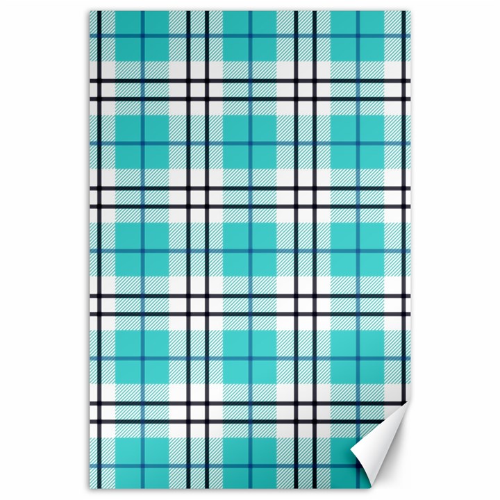 Black, white and blue turquoise plaids Canvas 24  x 36 