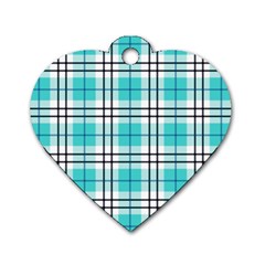 Black, White And Blue Turquoise Plaids Dog Tag Heart (one Side) by ConteMonfrey