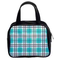 Black, White And Blue Turquoise Plaids Classic Handbag (two Sides) by ConteMonfrey