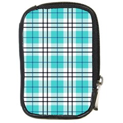 Black, White And Blue Turquoise Plaids Compact Camera Leather Case by ConteMonfrey