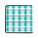 Black, white and blue turquoise plaids Memory Card Reader (Square 5 Slot) Front