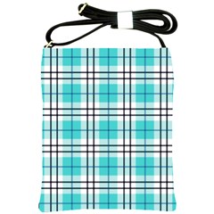 Black, White And Blue Turquoise Plaids Shoulder Sling Bag by ConteMonfrey