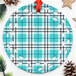 Black, white and blue turquoise plaids Ornament (Round Filigree) Front