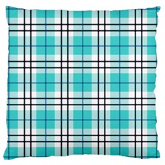 Black, White And Blue Turquoise Plaids Large Cushion Case (one Side) by ConteMonfrey