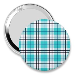 Black, White And Blue Turquoise Plaids 3  Handbag Mirrors by ConteMonfrey