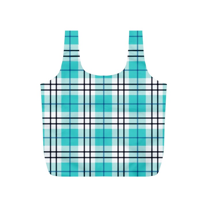 Black, white and blue turquoise plaids Full Print Recycle Bag (S)