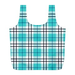 Black, White And Blue Turquoise Plaids Full Print Recycle Bag (l) by ConteMonfrey